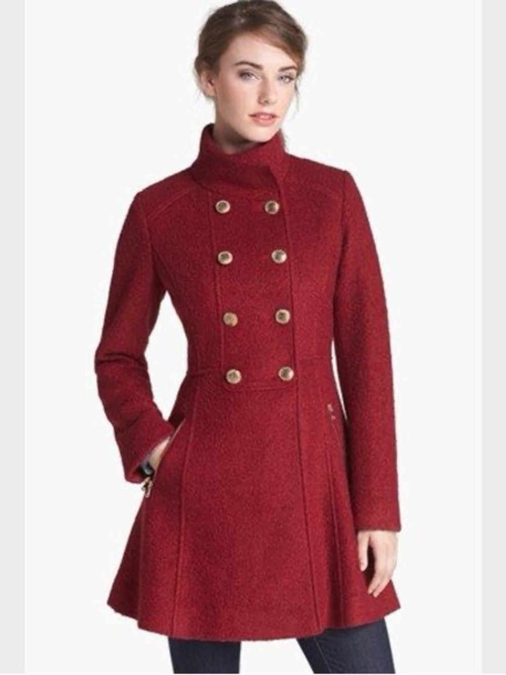 Guess by Marciano Red Double-Breasted Fit-and-Flare Coat
